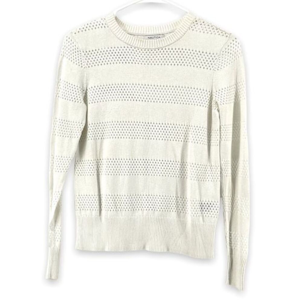 Nautica Women’s White Sweater Cutout Design Size Small